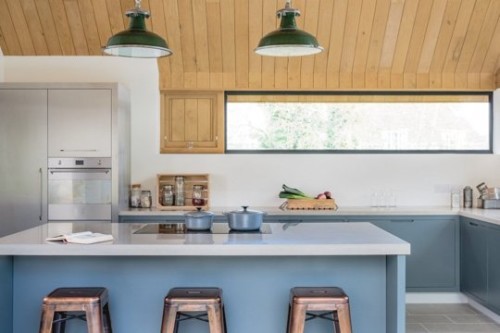  White, Blue and Wood Modern Kitchen