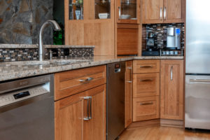 Wood cabinets with stainless steel appliances 