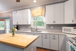 White cabinets in a modular kitchen