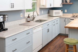 A kitchen interior with cabinet installed 