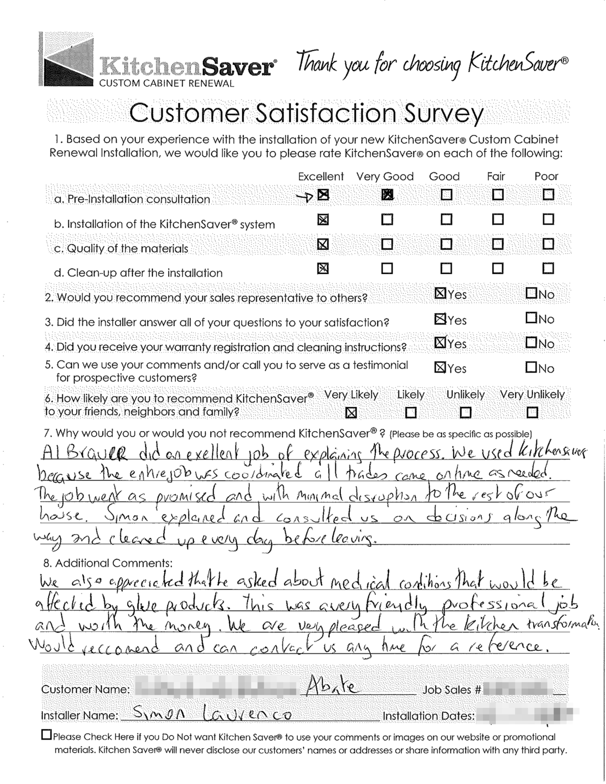  Abate Family Satisfaction Survey