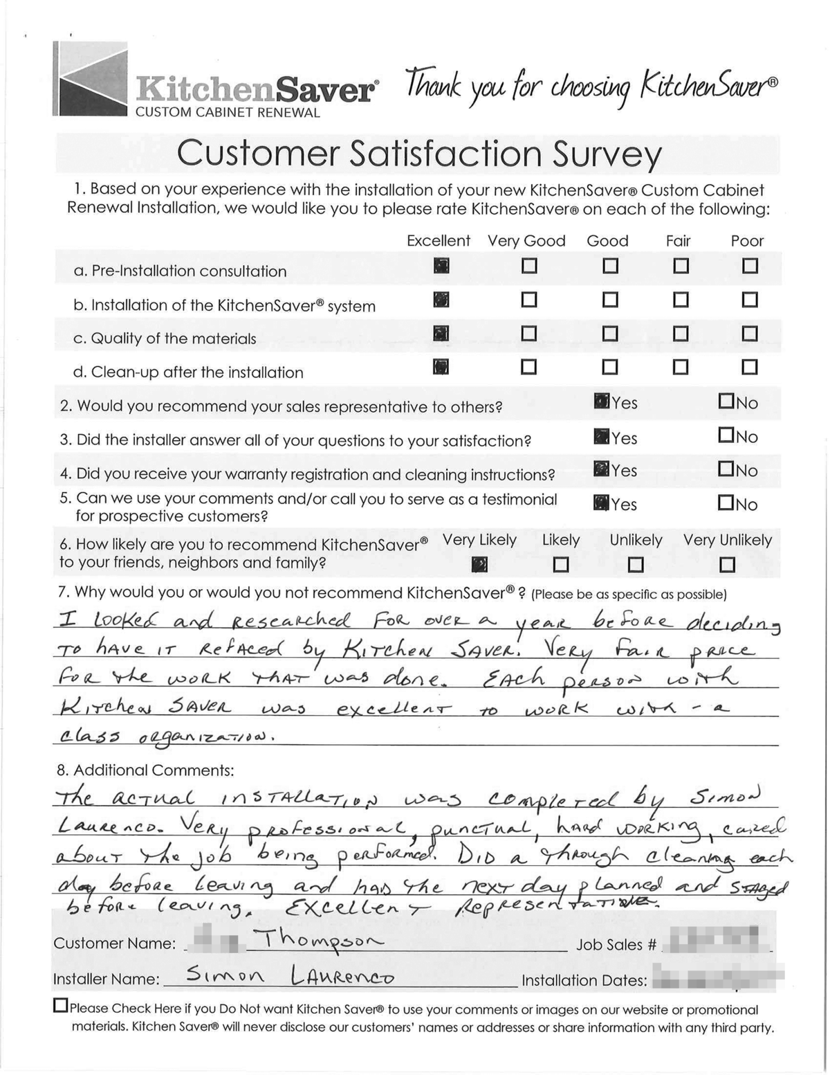  Thompson  Satisfaction Survey