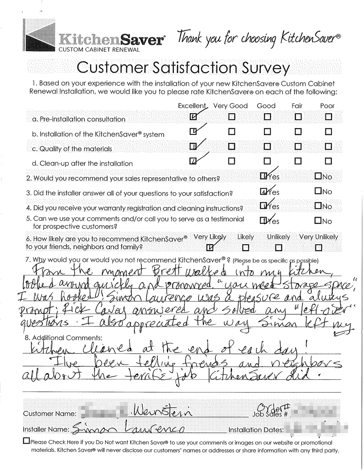  Weinstein Satisfaction Survey