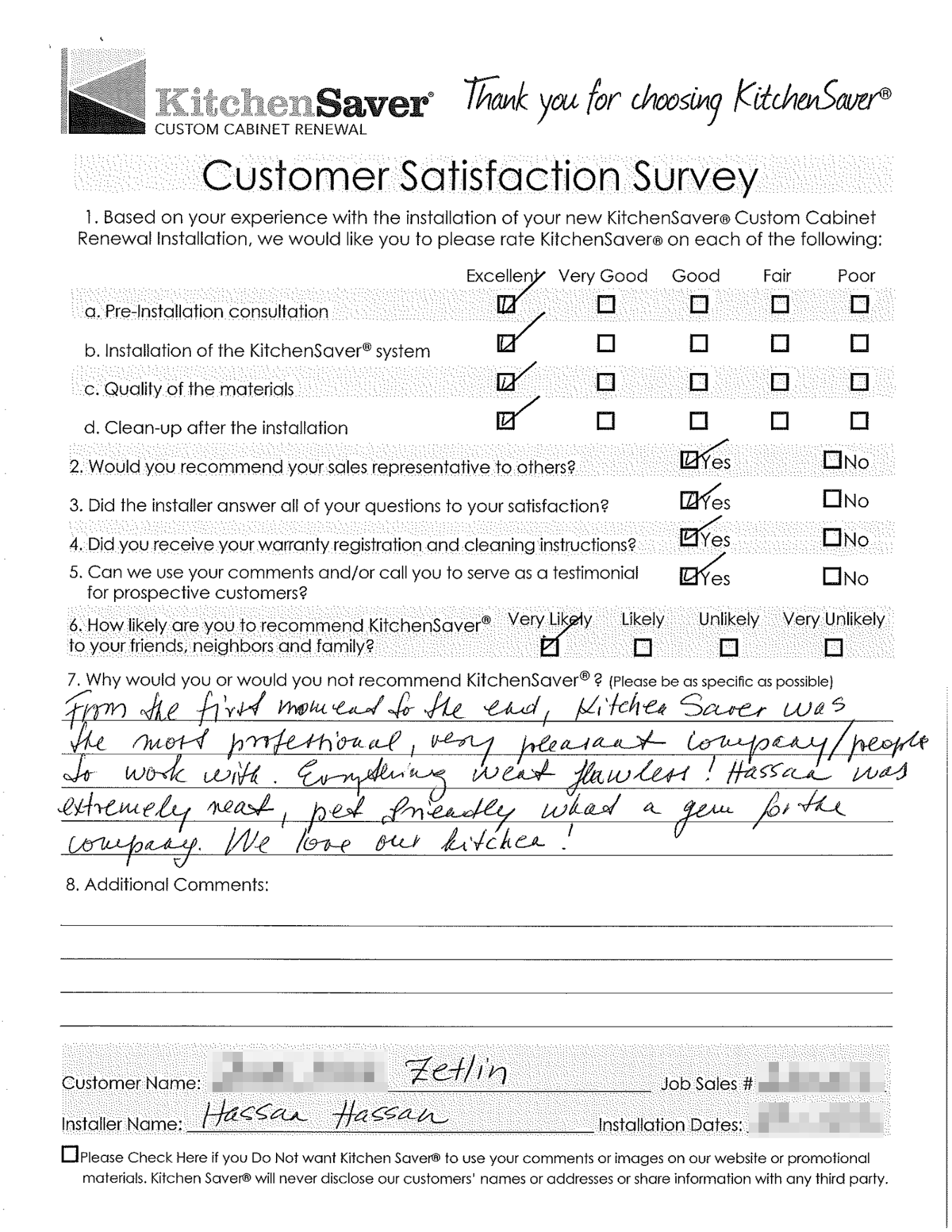  Zetlin Family Satisfaction Survey